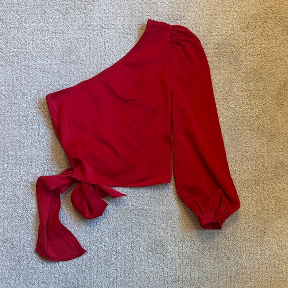 Anthropologie Mare Mare Red One-Shoulder Top, small - Picture 7 of 12
